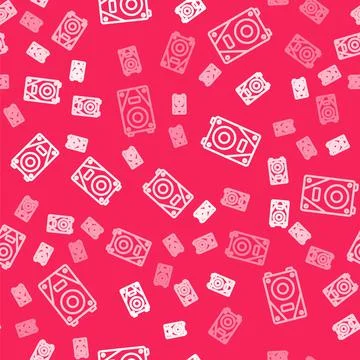 White line Stereo speaker icon isolated seamless pattern on red background Stock Illustration