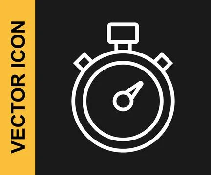 White line Stopwatch icon isolated on black background. Time timer sign. Chro Illustrazione stock