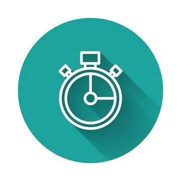 White line Stopwatch icon isolated with long shadow. Time timer sign Stock Illustration