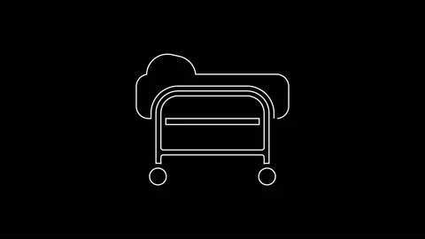 White line Stretcher icon isolated on black background. Patient hospital medical Stock Footage 167600475