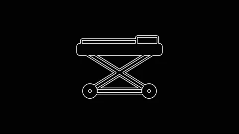 White line Stretcher icon isolated on black background. Patient hospital medical Stock Footage 225637121