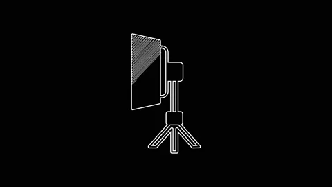 White line Studio light bulb in softbox icon isolated on black background Stock Footage 203582618