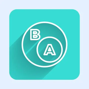 White line Subsets, mathematics, a is subset of b icon isolated with long shadow Illustrazione stock