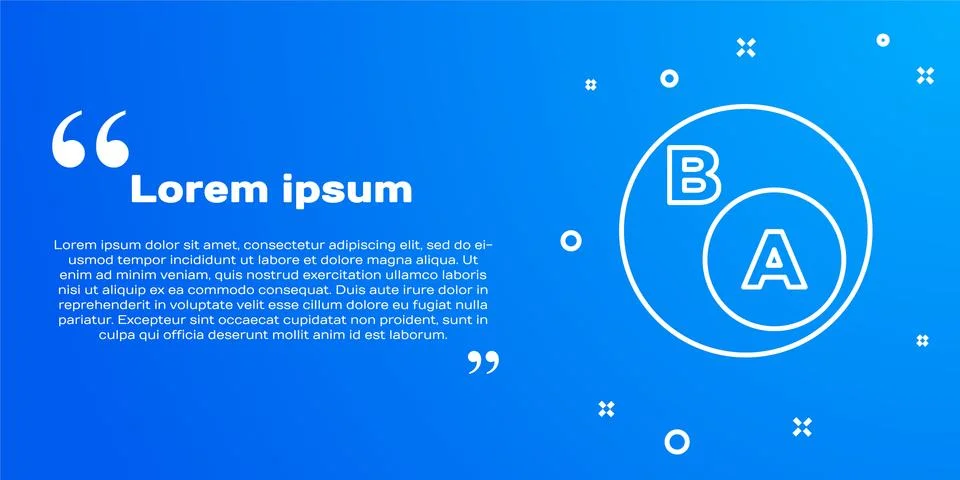 White line Subsets, mathematics, a is subset of b icon isolated on blue Stock Illustration