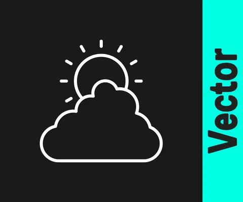 White line Sun and cloud weather icon isolated on black background. Vector 스톡 일러스트
