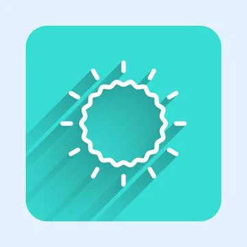 White line Sun icon isolated with long shadow. Green square button. Vector Stock Illustration