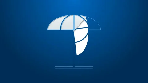 White line Sun protective umbrella for beach icon isolated on blue background Stock Footage 144079970