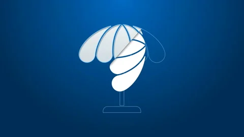 White line Sun protective umbrella for beach icon isolated on blue background Stock Footage 144226800