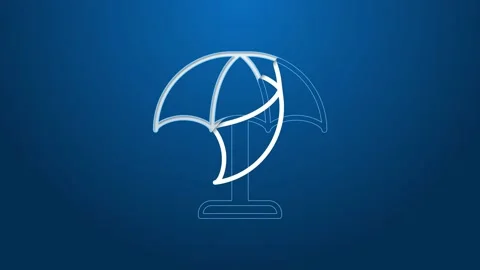 White line Sun protective umbrella for beach icon isolated on blue background Stock Footage 154094787
