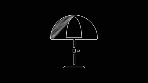 White line Sun protective umbrella for beach icon isolated on black background Stock Footage 203365252