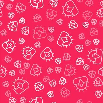 White line Sunset icon isolated seamless pattern on red background. Vector Stock Illustration
