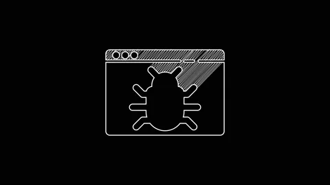 White line System bug concept icon isolated on black background. Code bug Stock Footage 203349232