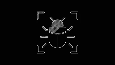 White line System bug concept icon isolated on black background. Code bug Stock Footage 203349343