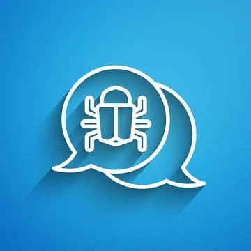 White line System bug concept icon isolated on blue background. Code bug concept Stock Illustration
