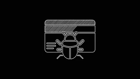 White line System bug in credit card icon isolated on black background. Code bug Stock Footage 203349677