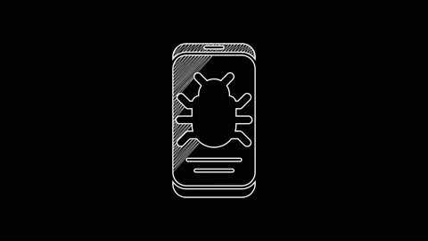 White line System bug on mobile icon isolated on black background. Code bug Stock Footage 203350225