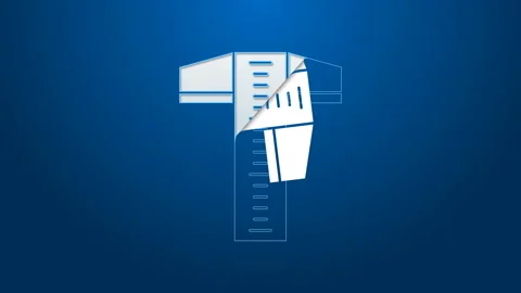 White line T-square line for professional drafting icon isolated on blue Video stock 144146049