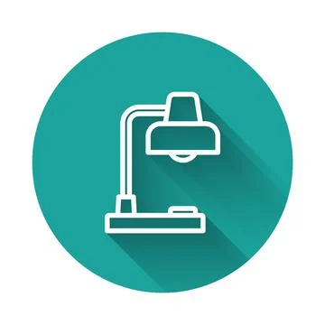 White line Table lamp icon isolated with long shadow background. Desk lamp... Stock Illustration