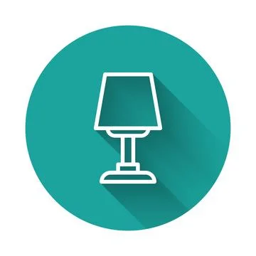 White line Table lamp icon isolated with long shadow background. Desk lamp... Stock Illustration