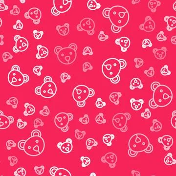 White line Teddy bear plush toy icon isolated seamless pattern on red background Stock Illustration