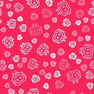 White line Tee plug electric with clipping path icon isolated seamless pattern Stock Illustration