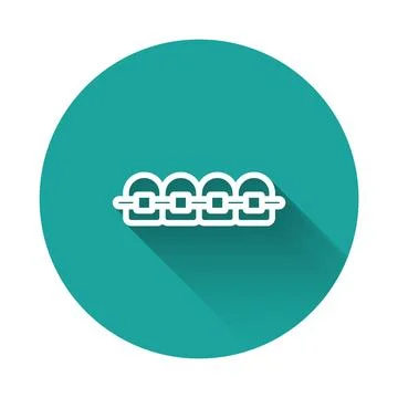 White line Teeth with braces icon isolated with long shadow. Alignment of bit Stock Illustration