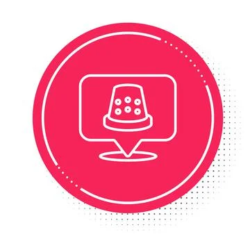 White line Thimble for sewing icon isolated on white background. Red circle Stock Illustration