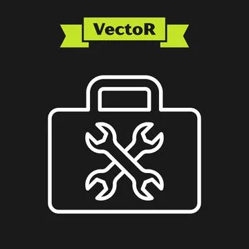 White line Toolbox icon isolated on black background. Tool box sign. Vector 스톡 일러스트