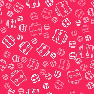 White line Toolbox icon isolated seamless pattern on red background. Tool box Stock Illustration