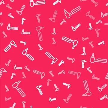 White line Tooth drill icon isolated seamless pattern on red background. Dental Illustrazione stock