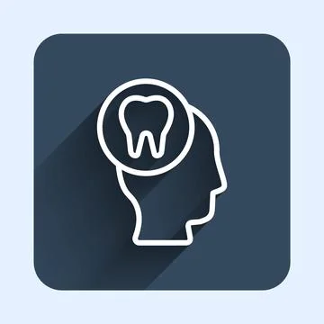 White line Toothache icon isolated with long shadow background. Blue square イラスト素材