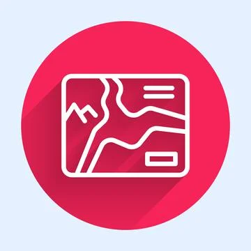 White line Topographic map with route and coordinates icon isolated with long Stock Illustration