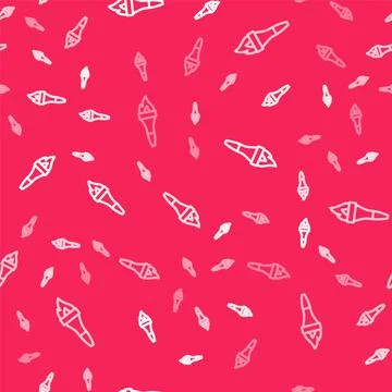 White line Torch flame icon isolated seamless pattern on red background. Symbol Stock Illustration