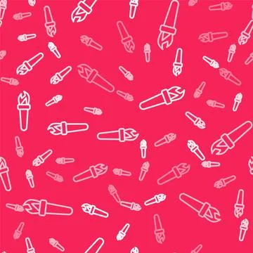 White line Torch flame icon isolated seamless pattern on red background. Symbol イラスト素材