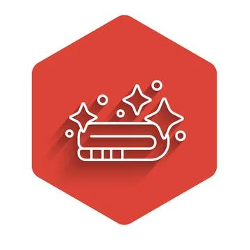 White line Towel stack icon isolated with long shadow background. Red hexagon Stock Illustration