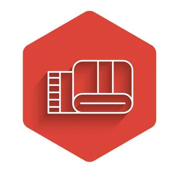 White line Towel stack icon isolated with long shadow. Red hexagon button Stock Illustration