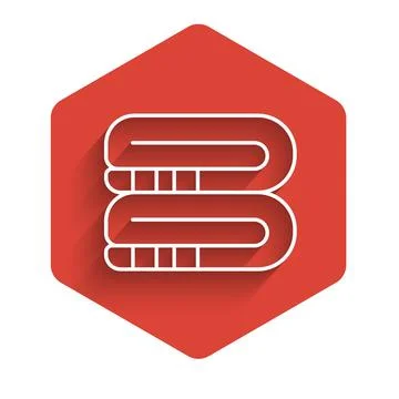 White line Towel stack icon isolated with long shadow background. Red hexag.. Stock Illustration