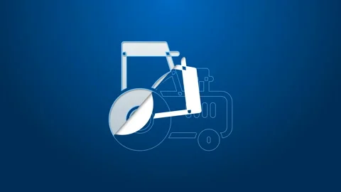 White line Tractor icon isolated on blue background. 4K Video motion graphic Stock Footage 144357266