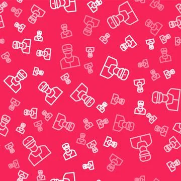White line Train conductor icon isolated seamless pattern on red background Stock Illustration
