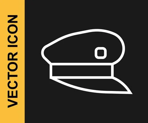 White line Train driver hat icon isolated on black background. Vector Stock Illustration