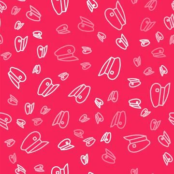 White line Train driver hat icon isolated seamless pattern on red background Stock Illustration