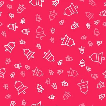 White line Train station bell icon isolated seamless pattern on red background Illustrazione stock