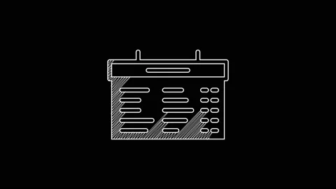 White line Train station board icon isolated on black background. Mechanical Vidéo 203429540