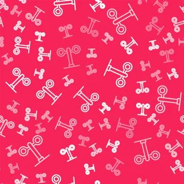 White line Train traffic light icon isolated seamless pattern on red background Stock Illustration