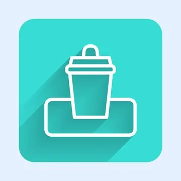 White line Trash can icon isolated with long shadow background. Garbage bin.. Stock Illustration