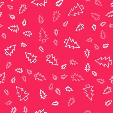 White line Tree icon isolated seamless pattern on red background. Forest symbol Stock Illustration