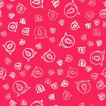 White line Tree icon isolated seamless pattern on red background. Forest symb Stock Illustration
