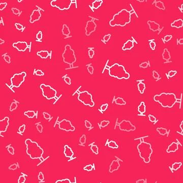 White line Tree icon isolated seamless pattern on red background. Forest symb Stock Illustration