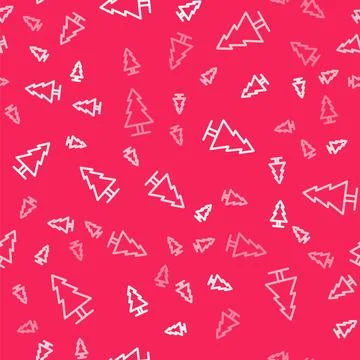 White line Tree icon isolated seamless pattern on red background. Forest symbol Illustrazione stock