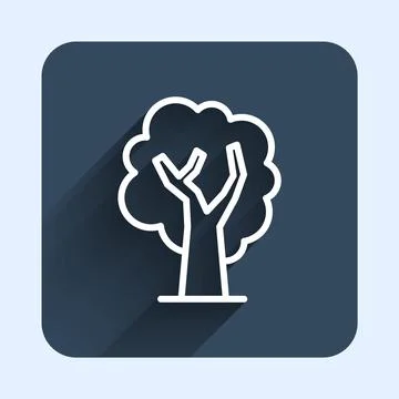 White line Tree icon isolated with long shadow background. Forest symbol. B.. Stock Illustration